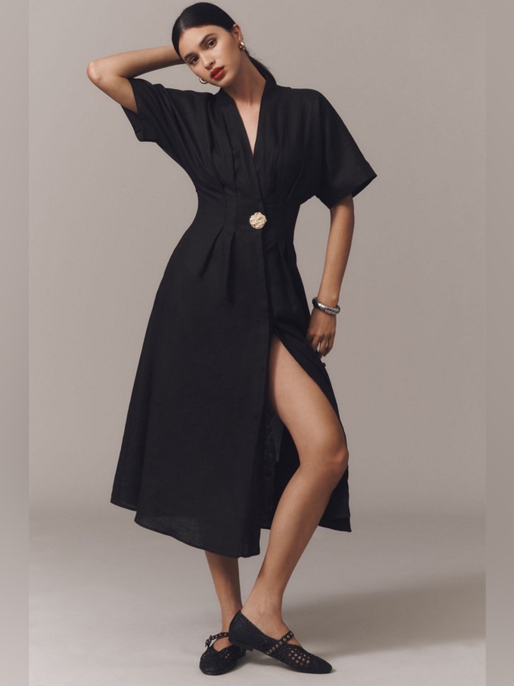 Anthropologie Exquise The Tobie Button-Front Pleated Shirt Dress: Linen Edition - Picture 1 of 4